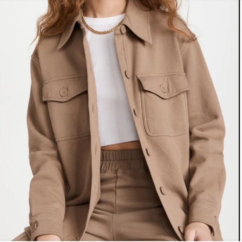 Good American The Fleece Shacket Beige Brown Oversized Size 00/0 XS